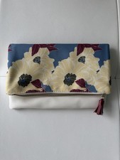 Rachel Pally Cream and Floral Reversible Foldover Clutch with Zip Closure