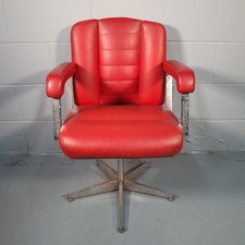 Vintage Red Swivel Arm Chair Barber Style Restoration Project Prop Retro