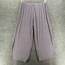 Flax Pants Womens L Purple Slinky Pull On Wide Leg Lagenlook Minimalist Travel