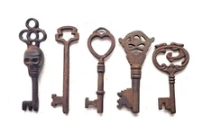 Antique Style Iron Skeleton Keys Lot of 5 