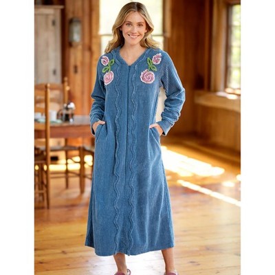 Women's Chenille Blossom 3/4 Zip-Front Robe