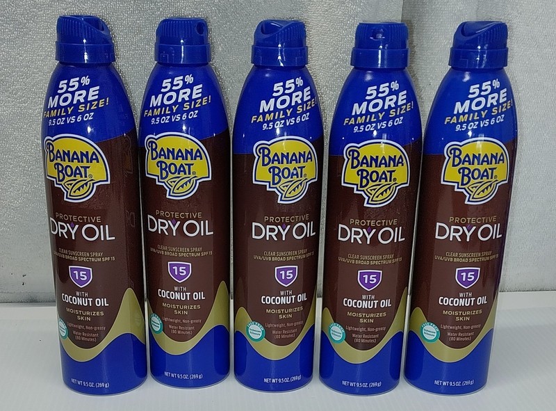 Lot Of 5 Banana Boat Deep Tanning Dry Oil SPF 15 9.5oz Coconut New Exp 9/2027