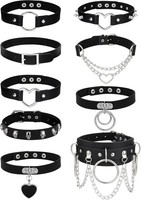 Gothic Choker Halsband Set 9PCS PU Leder FüR Damen Halskette Schmuck