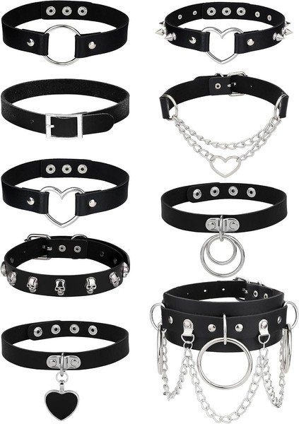 Gothic Choker Halsband Set 9PCS PU Leder FüR Damen Halskette Schmuck-image