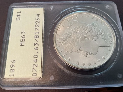1896 P Morgan Dollar PCGS MS63 Rattler Holder