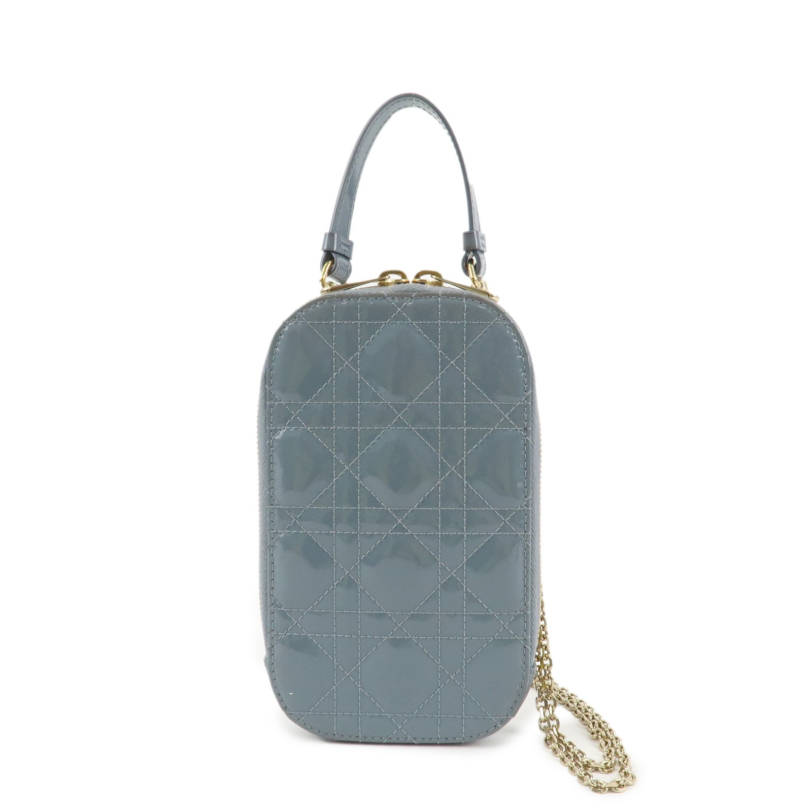 Christian Dior Lady Dior Canage Patent Leather Phone Holder in Light Blue Preowned