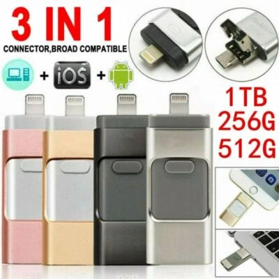 MARKENLOS 2TB 1TB 512GB 3 in1 USB 3.0 Flash Drive Speicherstick für iPhone Android iPad PC