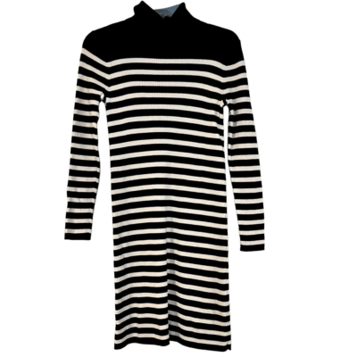 knee length dresses for ladies Black Elbow Sleeve Turtleneck Dress