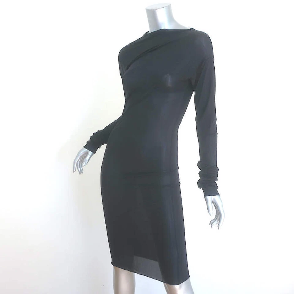 Dries Van Noten Hoan Asymmetric Ruched Dress Black Stretch Jersey Size Medium - Image 3 of 4