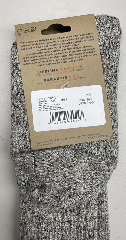 Calcetines hasta la rodilla Wigwam Lucy mezcla de algodón natural/negro para mujer 6-10. Estados Unidos. Foto 2 de 4