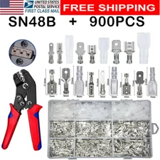 900Pcs Spade Terminal Wire Crimp Connectors Set Kit SN-48B Crimping Tool Piler