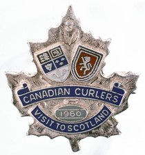 COMMEMORATIVE PIN BADGE OF THE CANADIAN CURLING TEAM VISIT TO SCOTLAND 1960