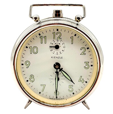 Vintage Kienzle Yugoslavia Chrome Wind Up Alarm Clock White Face