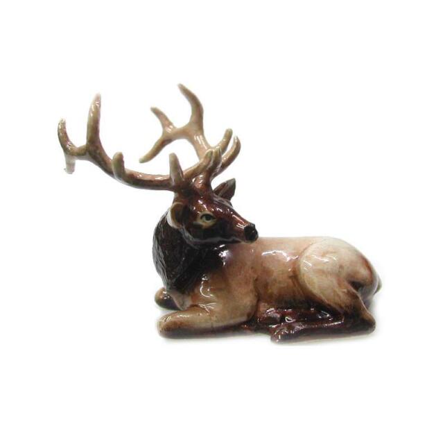 Northern Rose Elk Lying Down - miniature porcelain figurine