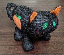 Sparkly Black Cat w/ Pumpkin 13  Plush Halloween Spooky Cute Kellytoy HTF