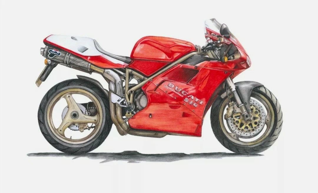 Iconic Ducati 916 SPS Motorcycle A4 Print Drawing by Tasmanian