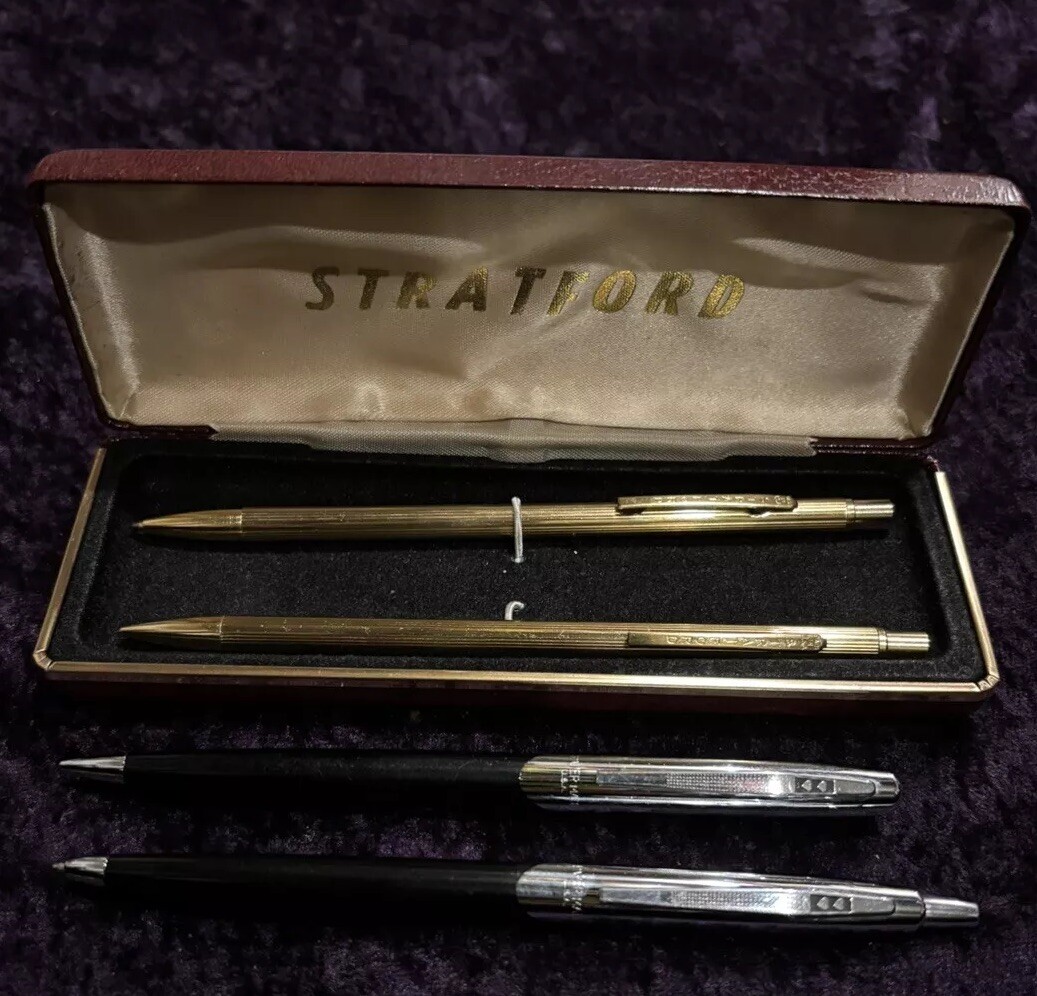 Stratford Gold Toned Pen and Mechanical Pencil Set And Papermate Set USA Vtg