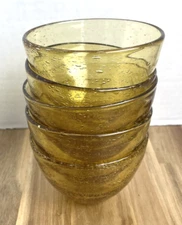 Vintage Hand Blown Amber Art Glass Bubble Bowls Set of 5 Dessert Ice Cream MCM