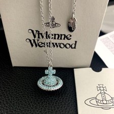 Vivienne Westwood Necklace Tiny Orb Silver/Light Blue IN BOX EJ7722