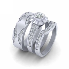 Cushion and Round Cut Simulated Diamond Matching Couple Rings Wedding Ring Set