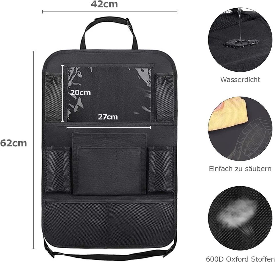 1x Rückenlehnentasche Rücksitztasche Rückenlehnenschutz Auto Organizer Rücksitz - Bild 3 von 4