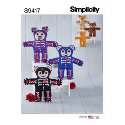 Simplicity Schnittmuster S9417 Stofftier Tiere u.a. Bären Katzen Hunde