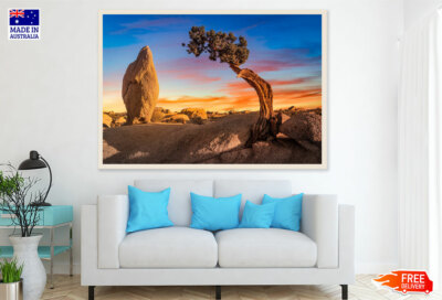 (Laminated) Desert with Boulder Rock & Tree 91x61cm