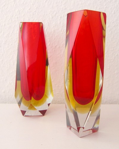 2 Murano Modernist Block Vasen Mandruzatto facettiert Sommerso Design F.Poli - Bild 10 von 11