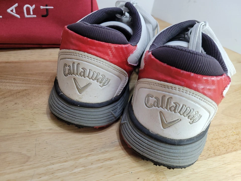Botines de golf Callaway para hombre talla 10,5 "Balboa" blancos/rojos/negros sin clavos CG103WRD Foto 2 de 4