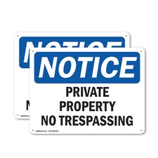  2 Pack Private Property No Trespassing OSHA Notice Sign Decal Metal Plastic