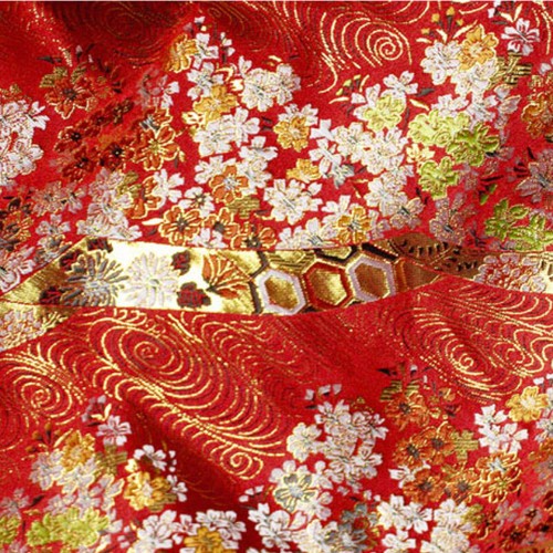 Brocade Damask Fabric Faux Silk Satin Embroidery Japanese Cherry Costume Ethnic - Afbeelding 1 van 16