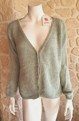 Gilet maille vert avec boutons neuf Talia Benson taille unique avec mohair (sm3) - Photo 1/4
