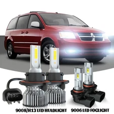 White For Dodge Grand Caravan Van 4-Door 2008 2009 4x LED Headlights + Fog Bulbs