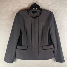 Talbots Petite Women's Long Sleeve Black White Check Full Zip Blazer Sz 14 8696