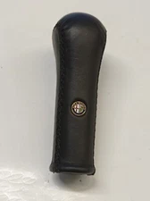 ALFA ROMEO Black leather GEAR SHIFT KNOB made by NARDI, enamel ALFA ROMEO logo