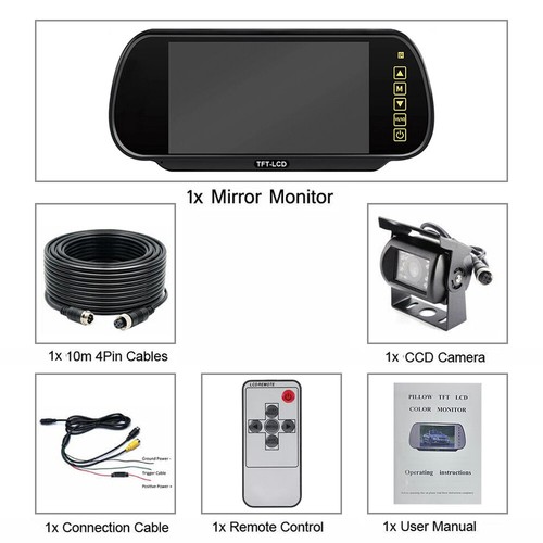 7" Rear View Mirror Monitor w/ 4Pin IR CCD Color Reversing Camera for Caravan - Picture 14 of 14
