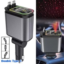 4in1 Retractable Car Charger Starlight in Car Roof Type C Fast Charging Adapter