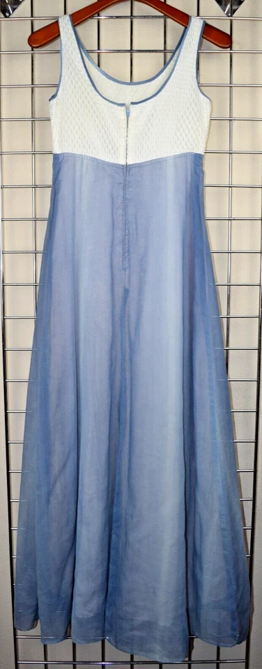 Vintage Maxi Dress Size S/M 60s Blue Ombre Ivory Net Lace Bodice Empire Waist - Image 3 of 4