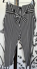 NWT NY Co Women  s Black  White Belted Striped Pants, Size 12
