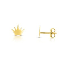 Cute Crown Stud Earrings with Push Back Post Real Solid 14K Yellow Gold