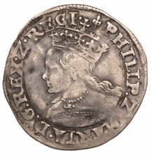1554-8 Philip and Mary (Tudor) Groat (4 Pence) Coin, mm. lis, S-2508