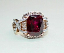 925 Sterling Silver 2.36Ct Cushion Cut Lab-Created Ruby Engagement Halo Ring