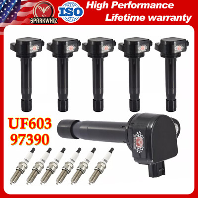 6 Pack Spark Plug and Ignition Coil Set UF603 For Acura TL Honda Accord Odyssey