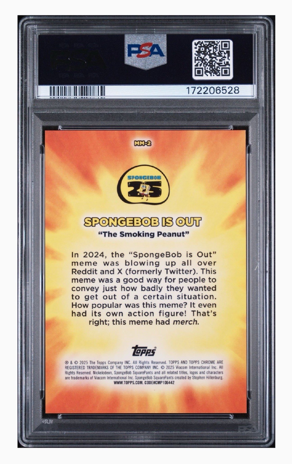 2025 TOPPS CHROME SPONGEBOB NUMBERED /25 PSA 10 MASTERFUL MEMES #MM-2 ORANGE  view 2