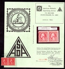 US 1929 TWO CENTS WASHINGTON COIL PAIR SC. #599A MINT ORIGINAL GUM MNH APS CERT.