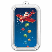 1 oz Silver Colorized Bar - Airplane Santa