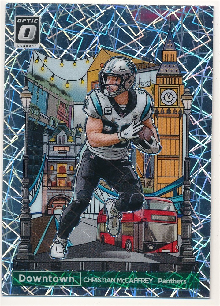 CHRISTIAN MCCAFFREY 2023 DONRUSS OPTIC #9 INTERNATIONAL DOWNTOWN PANTHERS SP