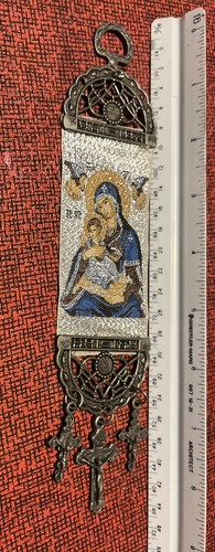 Virgin Mary w/Jesus Icon Banner with Crosses Tapestry Room Door Decoration 8in - Picture 5 of 5