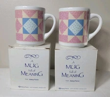 Set Of 2 Abbey Press Patchwork Quilt Mugs Full Of Meaning Love Keeps Us Vintage 