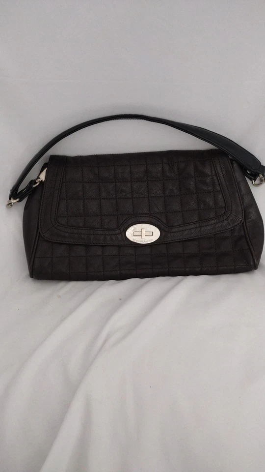 BCBGMAXAZRIA Shoulder Bag Womens Brown Quilted Turn Lock Pebbled Baguette Purse - Image 3 of 4